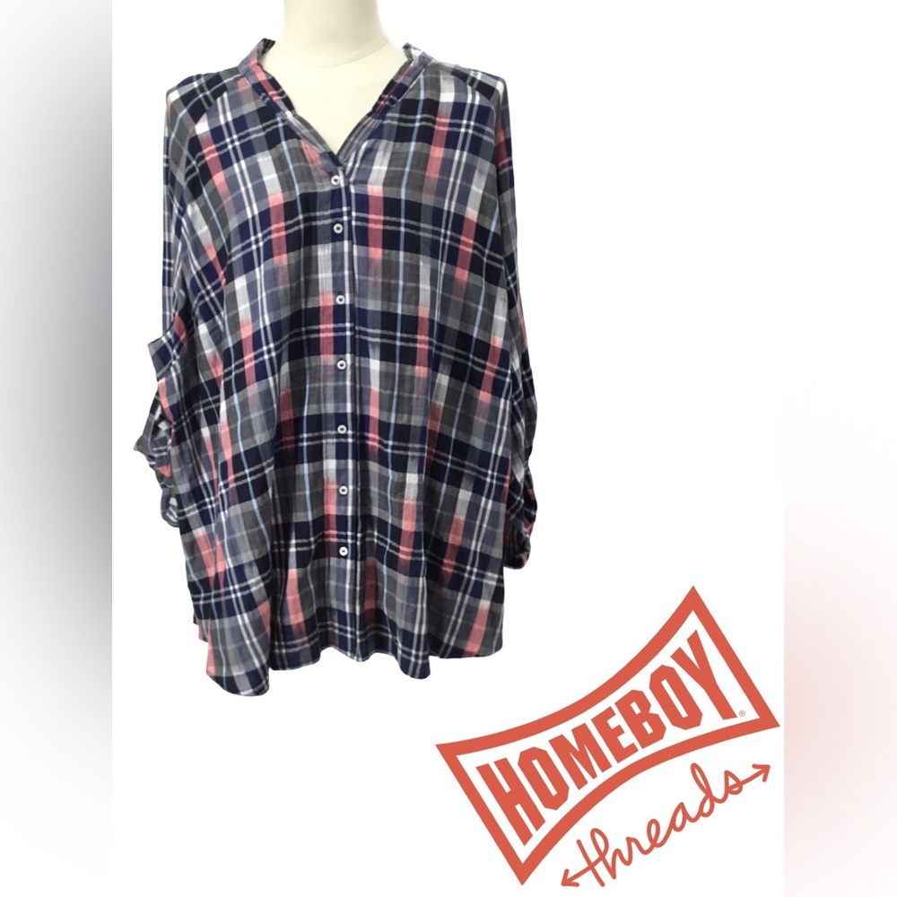 Women's Plaid Top - Blue and Pink